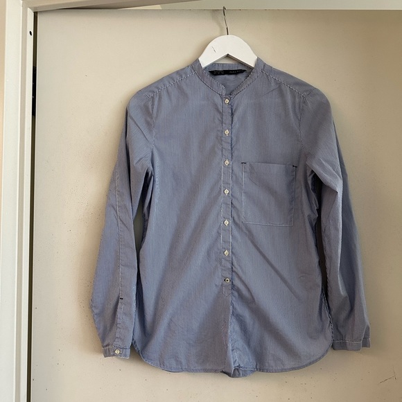 Zara Basic Blue & White Striped Button Down Shirt - Picture 3 of 4